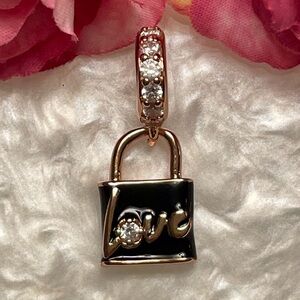 Bracelet Charm Rose Gold Love Lock with Rhinestones